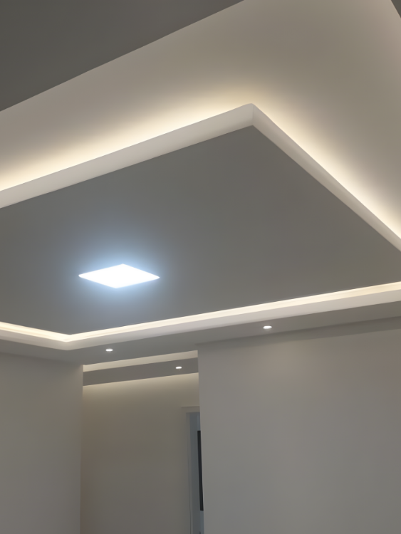 Forro de drywall rebaixado com iluminação indireta em ambiente moderno em Curitiba
