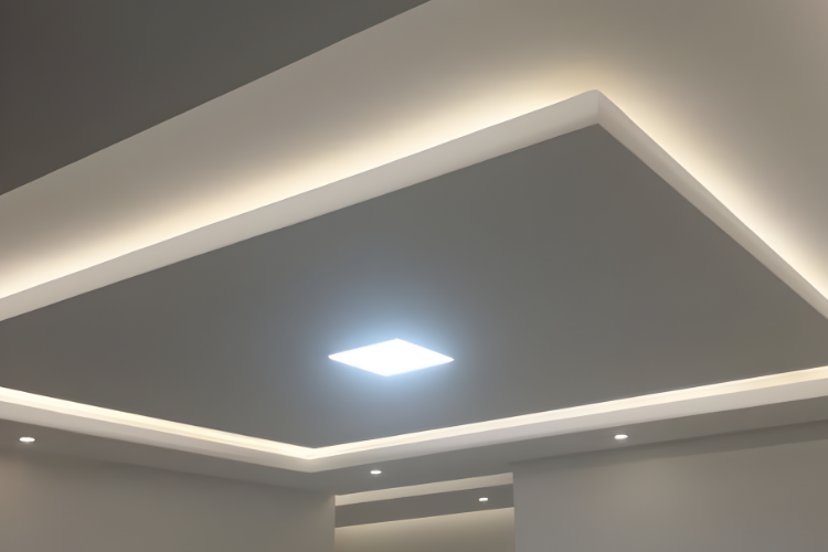 Forro de drywall rebaixado com iluminação indireta em ambiente moderno em Curitiba